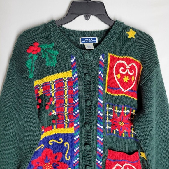 Bryn Connelly Women's Sweater Green Embellished Button Down Cardigan Size Small - Picture 2 of 10